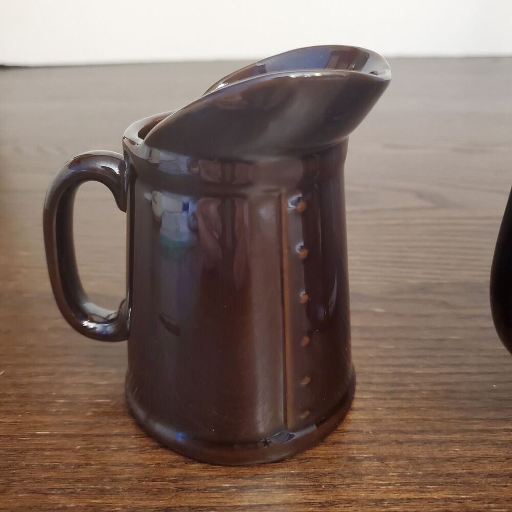 Vintage Ceramic Syrup Serving 2 Pitchers 🐓‎ Roosters Brown Glaze SET - Picture 13 of 16